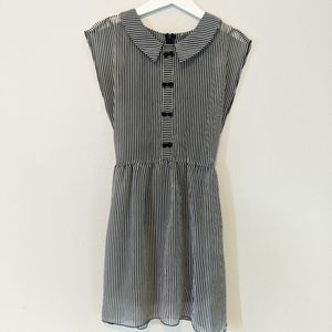 Striped Midi Dress with Collar Black and White